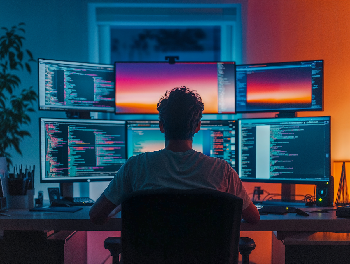Growth Plan Execution - Tech professional managing multiple screens